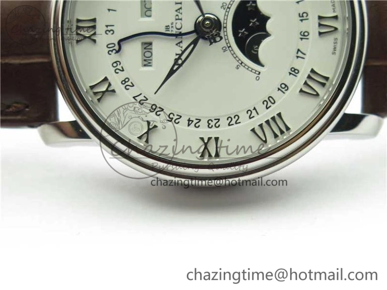 Villeret 6654 SS Complicated Function OMF 1:1 Best Edition White Dial on Brown Leather Strap A6654 V3
