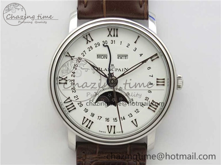 Villeret 6654 SS Complicated Function OMF 1:1 Best Edition White Dial on Brown Leather Strap A6654 V3
