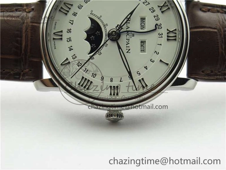 Villeret 6654 SS Complicated Function OMF 1:1 Best Edition White Dial on Brown Leather Strap A6654 V3