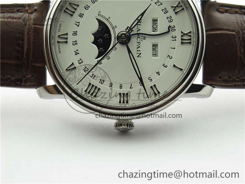 Villeret 6654 SS Complicated Function OMF 1:1 Best Edition White Dial on Brown Leather Strap A6654 V3