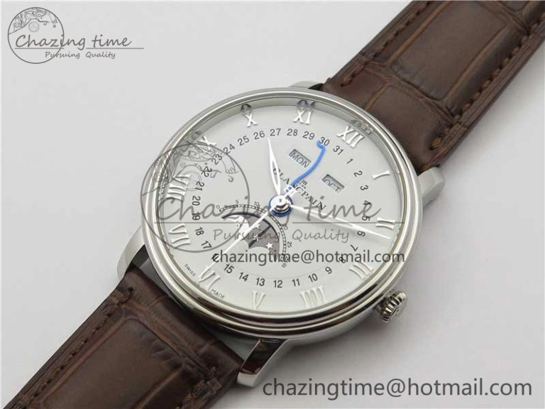 Villeret 6654 SS Complicated Function OMF 1:1 Best Edition White Dial on Brown Leather Strap A6654 V3