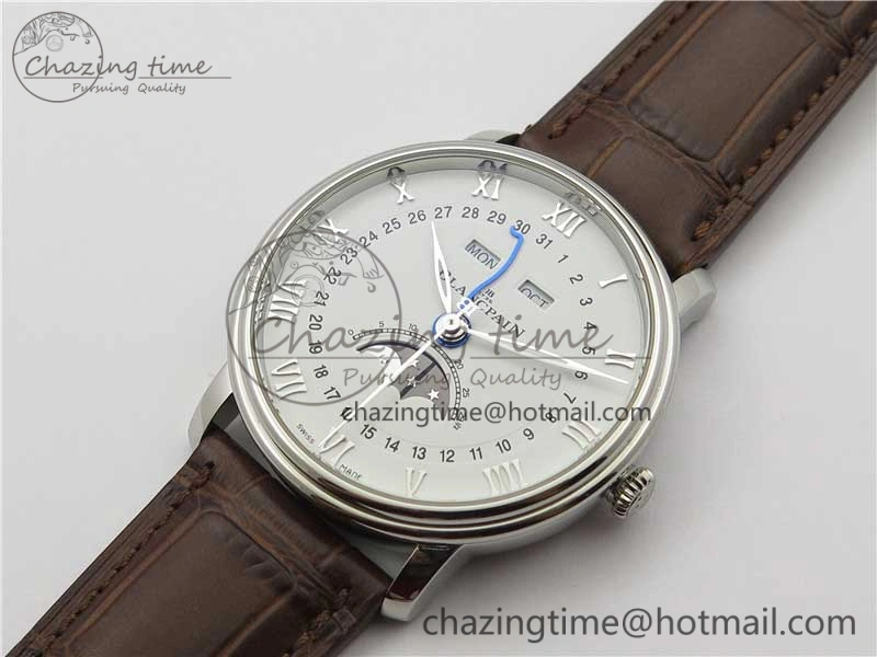Villeret 6654 SS Complicated Function OMF 1:1 Best Edition White Dial on Brown Leather Strap A6654 V3