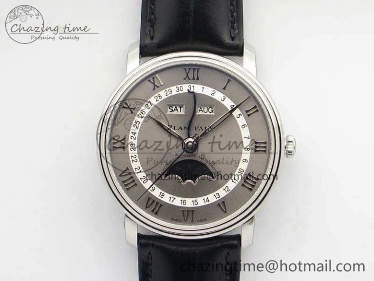 Villeret Quantième Complet 8 Jours SS Complicated Function OMF 1:1 Best Edition Black Dial on Black Leather Strap A6639