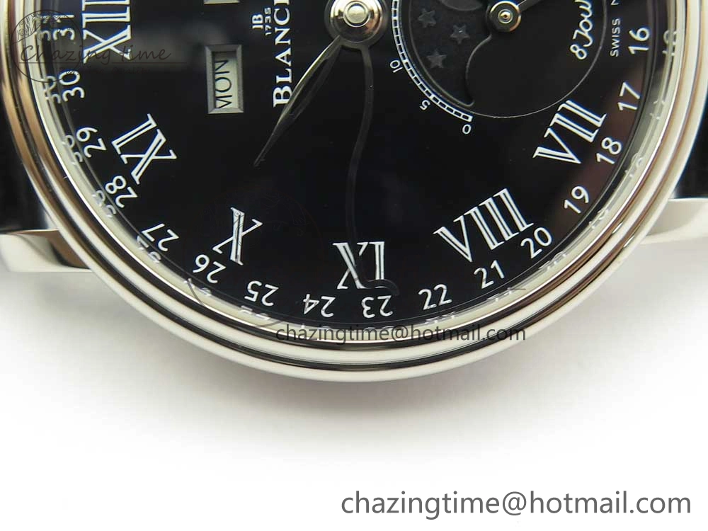 Villeret Quantième Complet 8 Jours SS Complicated Function OMF 1:1 Best Edition Black Dial on Black Leather Strap A6639
