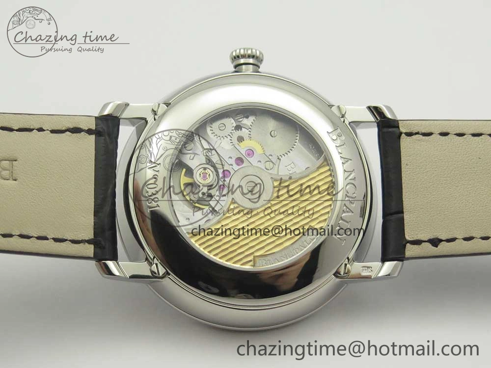 Villeret Quantième Complet 8 Jours SS Complicated Function OMF 1:1 Best Edition Black Dial on Black Leather Strap A6639