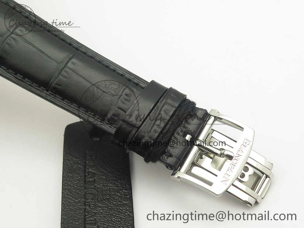 Villeret Quantième Complet 8 Jours SS Complicated Function OMF 1:1 Best Edition Black Dial on Black Leather Strap A6639