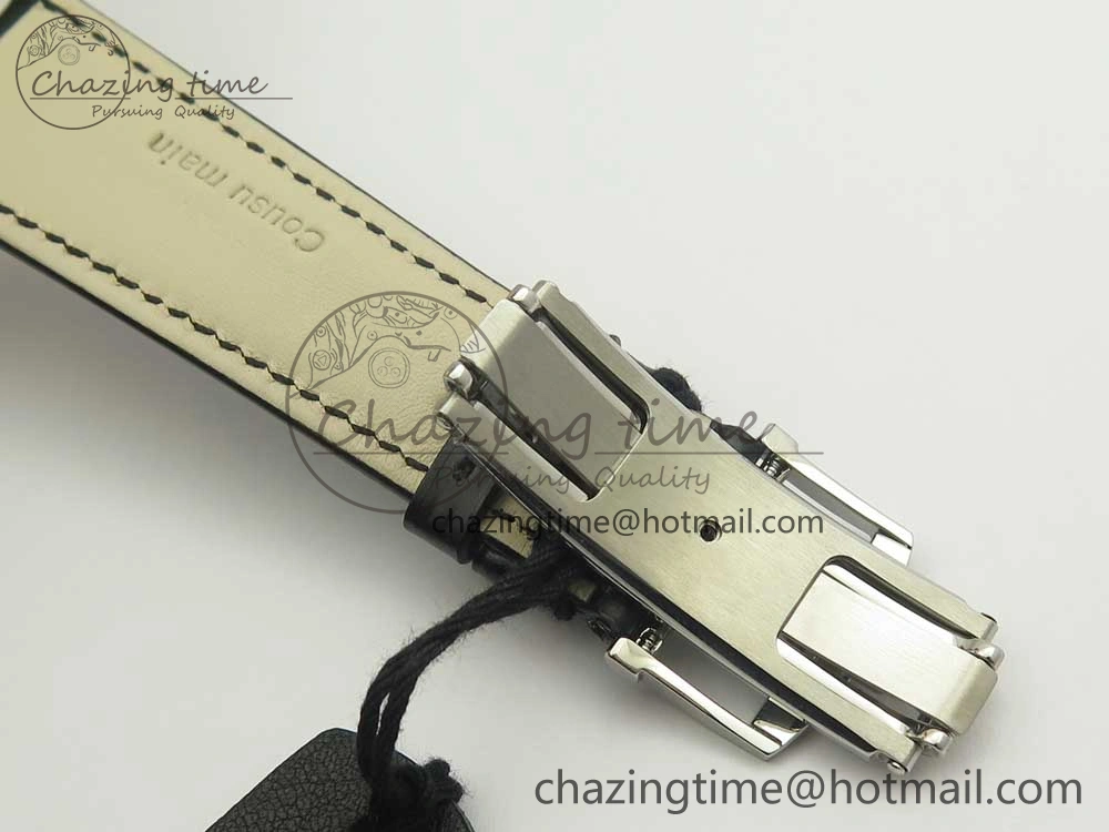 Villeret Quantième Complet 8 Jours SS Complicated Function OMF 1:1 Best Edition Black Dial on Black Leather Strap A6639