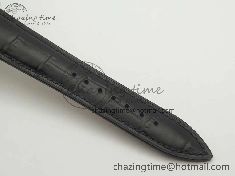 Villeret Quantième Complet 8 Jours SS Complicated Function OMF 1:1 Best Edition Black Dial on Black Leather Strap A6639