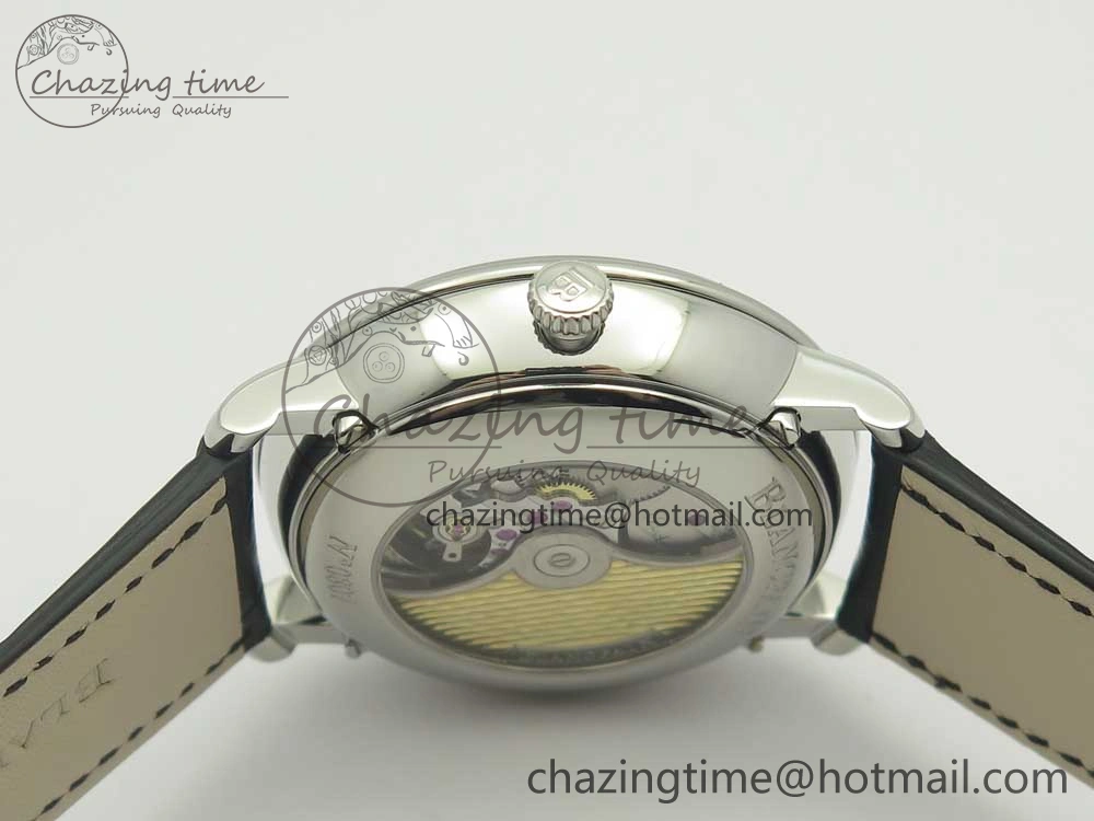 Villeret Quantième Complet 8 Jours SS Complicated Function OMF 1:1 Best Edition White Dial on Black Leather Strap A6639