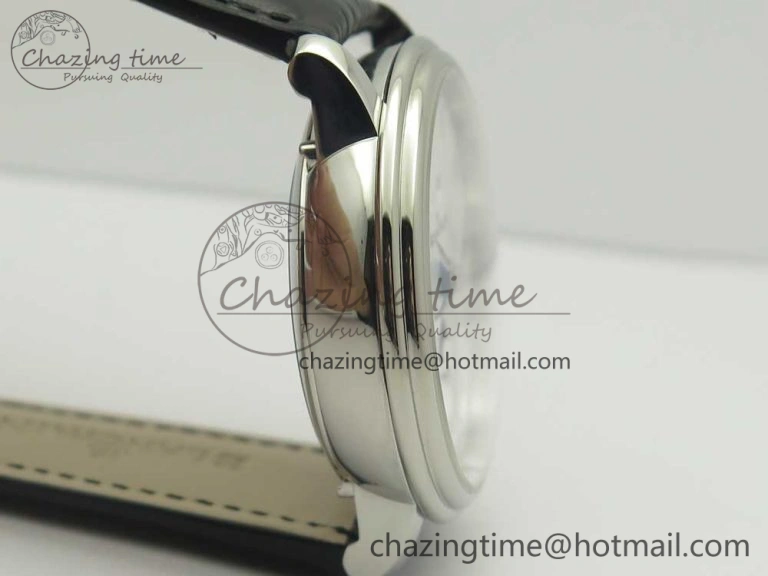 Villeret Quantième Complet 8 Jours SS Complicated Function OMF 1:1 Best Edition White Dial on Black Leather Strap A6639