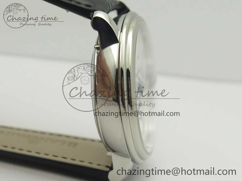 Villeret Quantième Complet 8 Jours SS Complicated Function OMF 1:1 Best Edition White Dial on Black Leather Strap A6639
