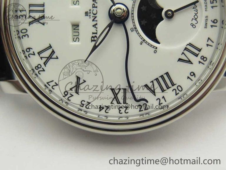 Villeret Quantième Complet 8 Jours SS Complicated Function OMF 1:1 Best Edition White Dial on Black Leather Strap A6639