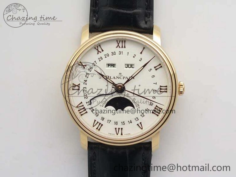 Villeret Quantième Complet 8 Jours SS Complicated Function OMF 1:1 Best Edition White Dial on Brown Leather Strap A6639