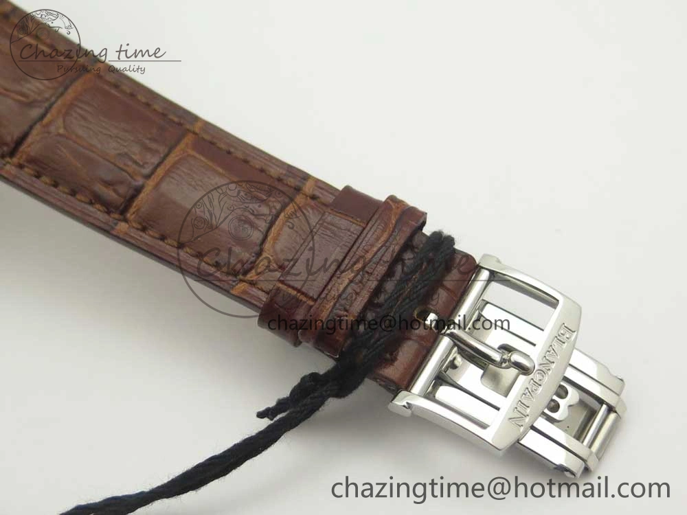 Villeret Quantième Complet 8 Jours SS Complicated Function OMF 1:1 Best Edition White Dial on Brown Leather Strap A6639