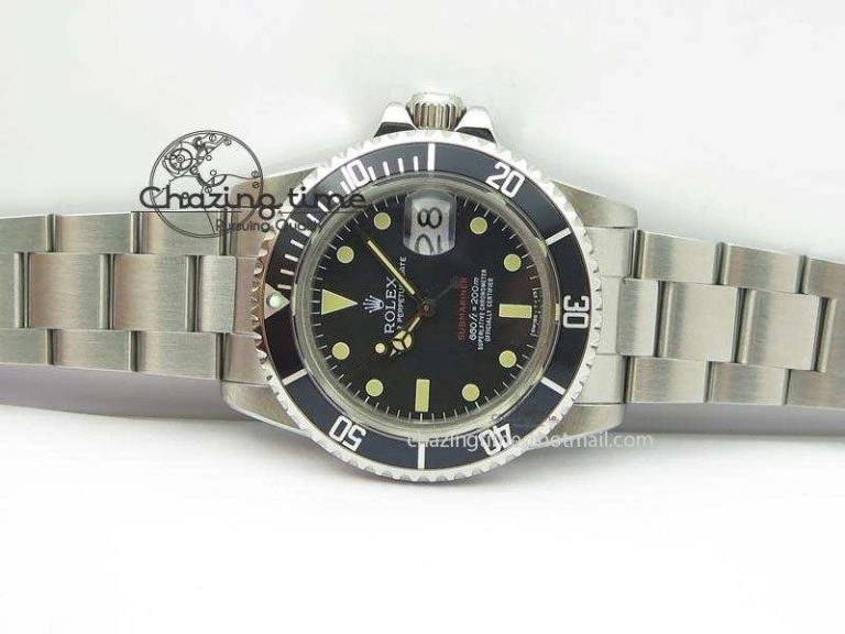 Vintage 1680 Best Edition black Submariner 660ft 200m A2836 (Superlumed Dial And Hands)