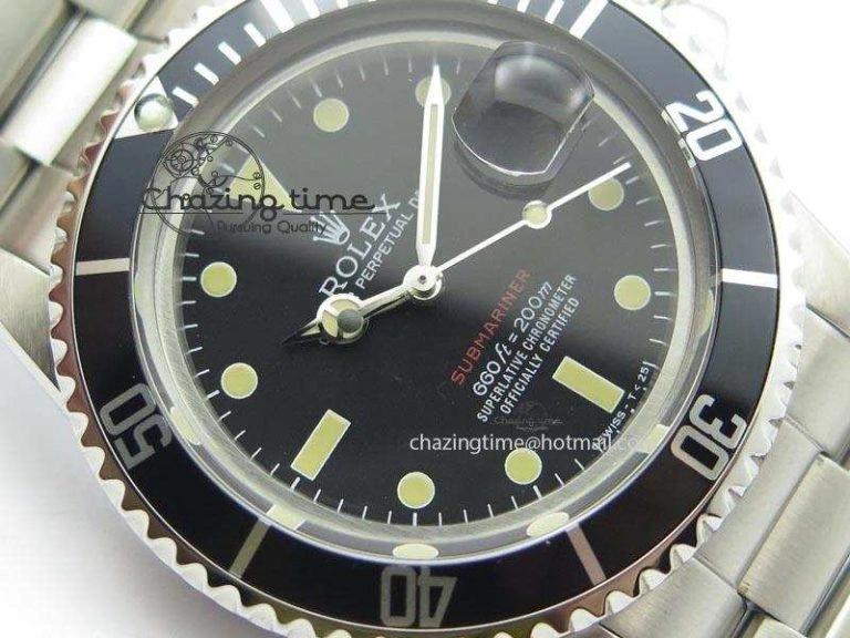 Vintage 1680 Best Edition black Submariner 660ft 200m A2836 (Superlumed Dial And Hands)