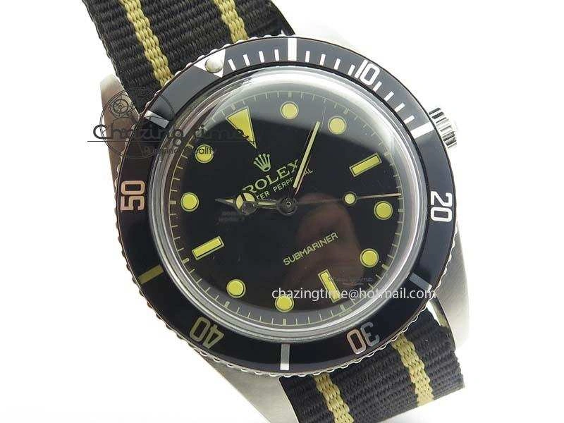 Vintage 1680 Submariner No Date SS Black Dial On Nylon Strap A2836