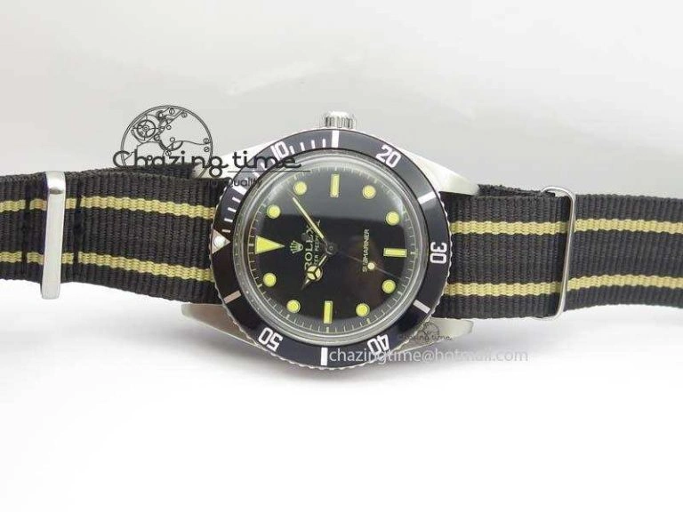 Vintage 1680 Submariner No Date SS Black Dial On Nylon Strap A2836