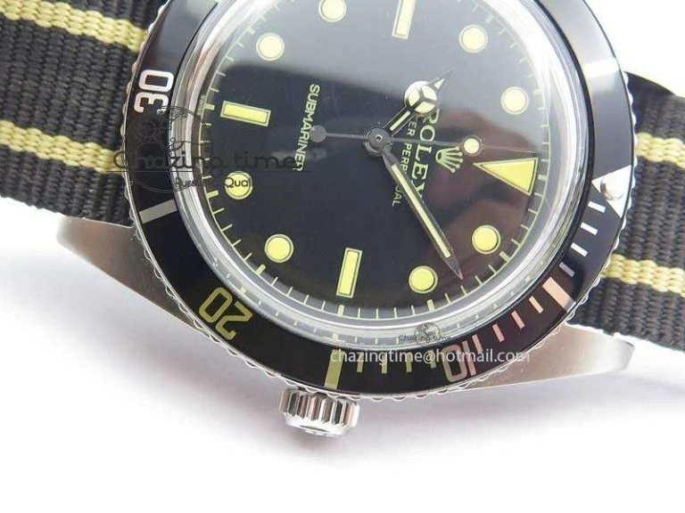 Vintage 1680 Submariner No Date SS Black Dial On Nylon Strap A2836