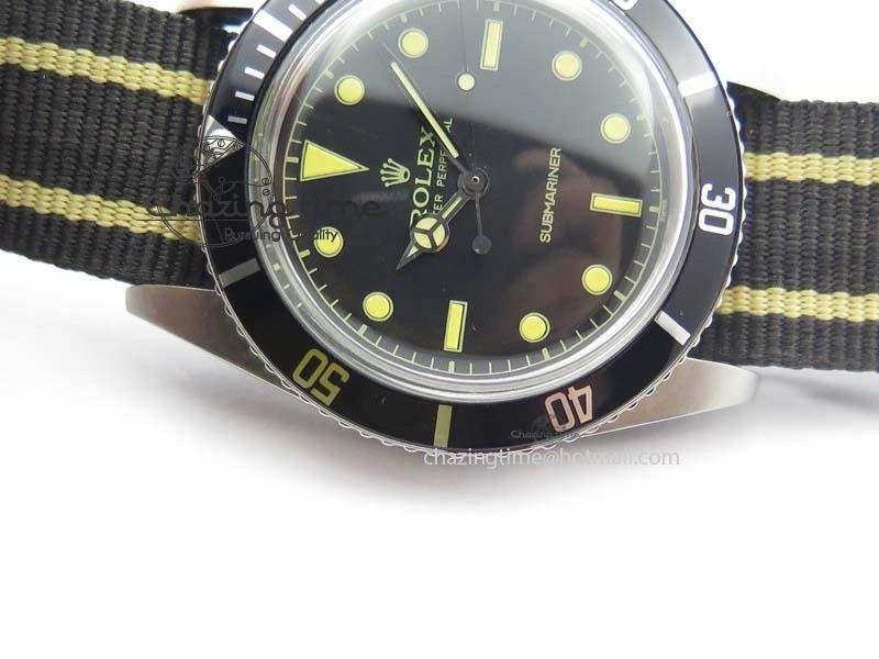 Vintage 1680 Submariner No Date SS Black Dial On Nylon Strap A2836