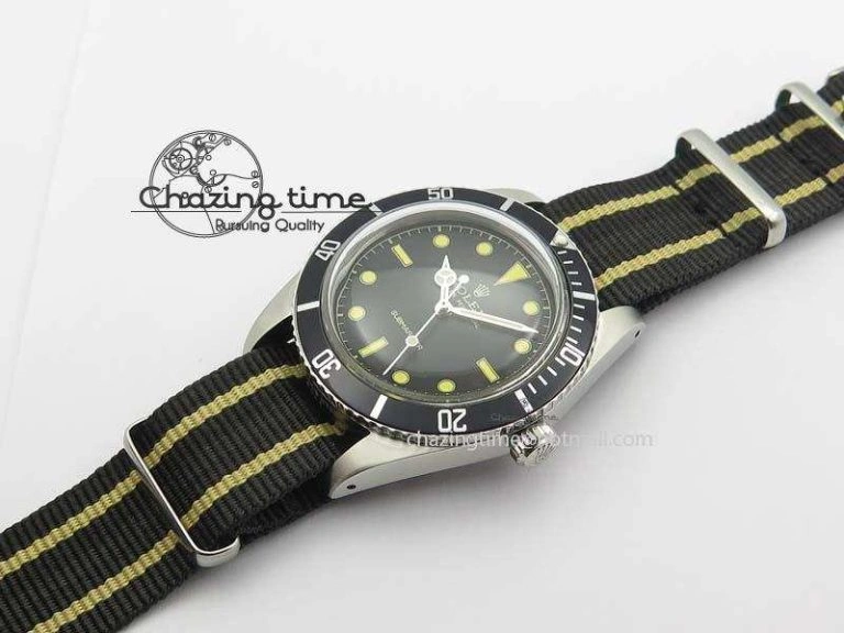 Vintage 1680 Submariner No Date SS Black Dial On Nylon Strap A2836