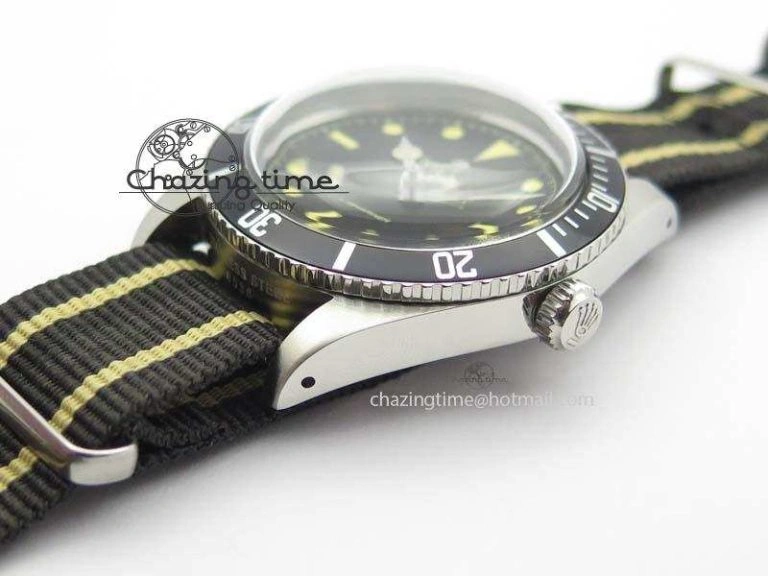 Vintage 1680 Submariner No Date SS Black Dial On Nylon Strap A2836