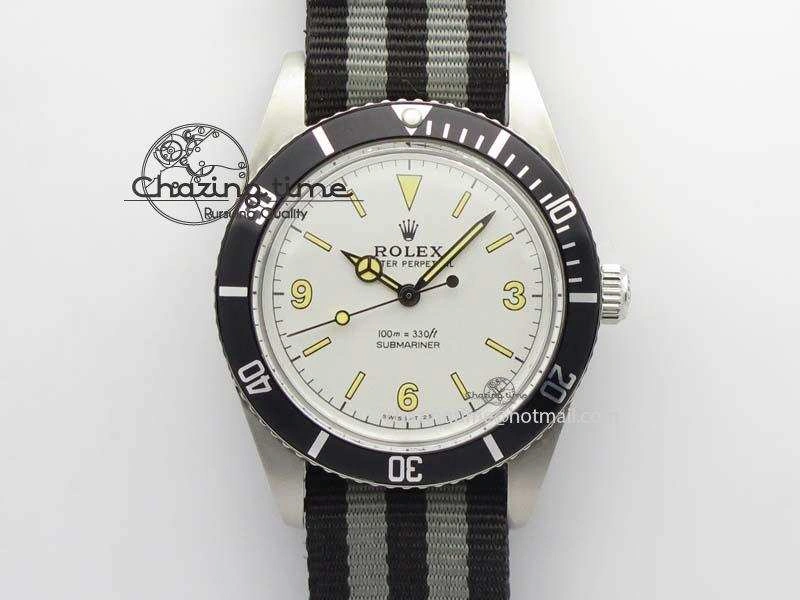 Vintage 1680 Submariner No Date SS White Dial On Nylon Strap A2836