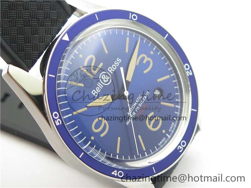 Vintage BR123 SS Blue Dial Blue Bezel on Black Rubber Strap MIYOTA 9015