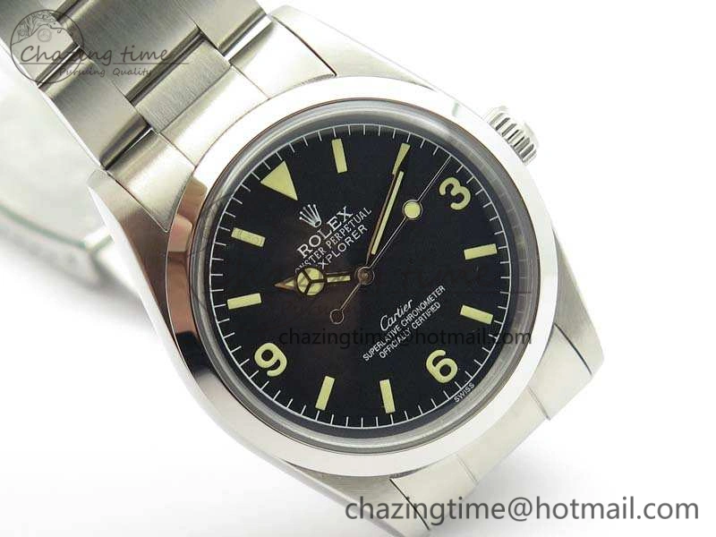 Vintage Explorer Ref.1016 Cartier Black Dial Cream Markers On SS Bracelet A23J