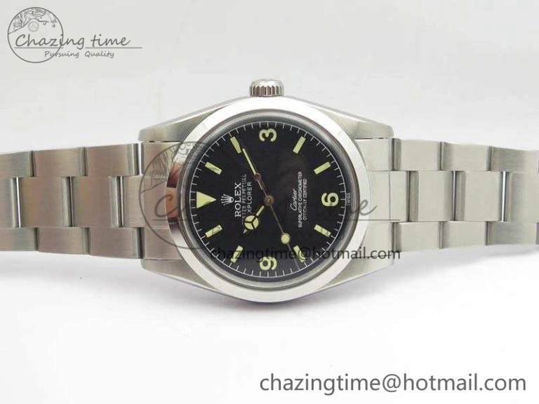 Vintage Explorer Ref.1016 Cartier Black Dial Cream Markers On SS Bracelet A23J