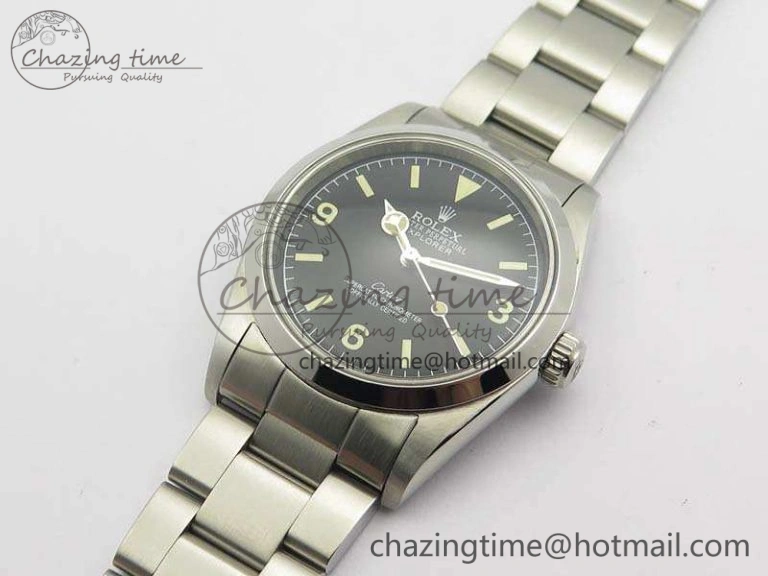 Vintage Explorer Ref.1016 Cartier Black Dial Cream Markers On SS Bracelet A23J