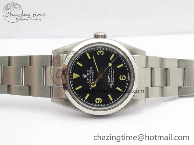 Vintage Explorer Ref.1016 Tiffany Black Dial Cream Markers On SS Bracelet A23J