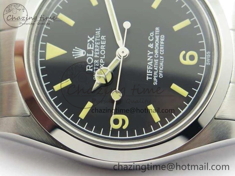 Vintage Explorer Ref.1016 Tiffany Black Dial Cream Markers On SS Bracelet A23J