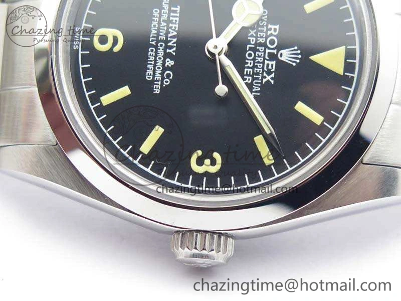 Vintage Explorer Ref.1016 Tiffany Black Dial Cream Markers On SS Bracelet A23J