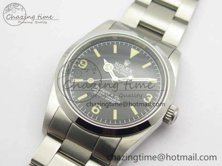 Vintage Explorer Ref.1016 Tiffany Black Dial Cream Markers On SS Bracelet A23J