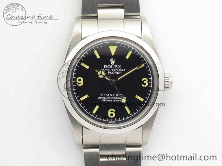 Vintage Explorer Ref.1016 Tiffany Black Dial Cream Markers On SS Bracelet A23J