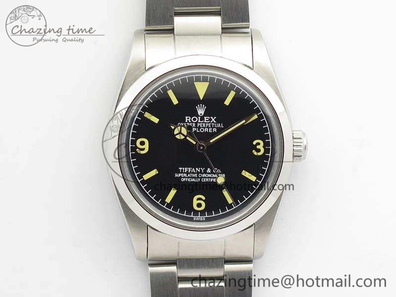 Vintage Explorer Ref.1016 Tiffany Black Dial Cream Markers On SS Bracelet A23J