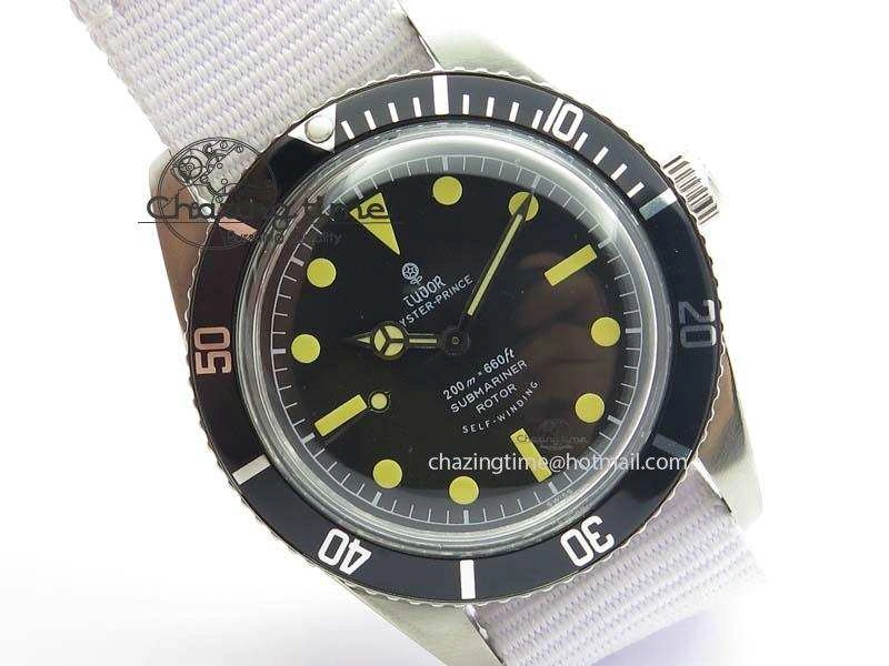 Vintage Oyster Submariner No Date SS Black Dial 200m 660ft On Nylon Strap A2836