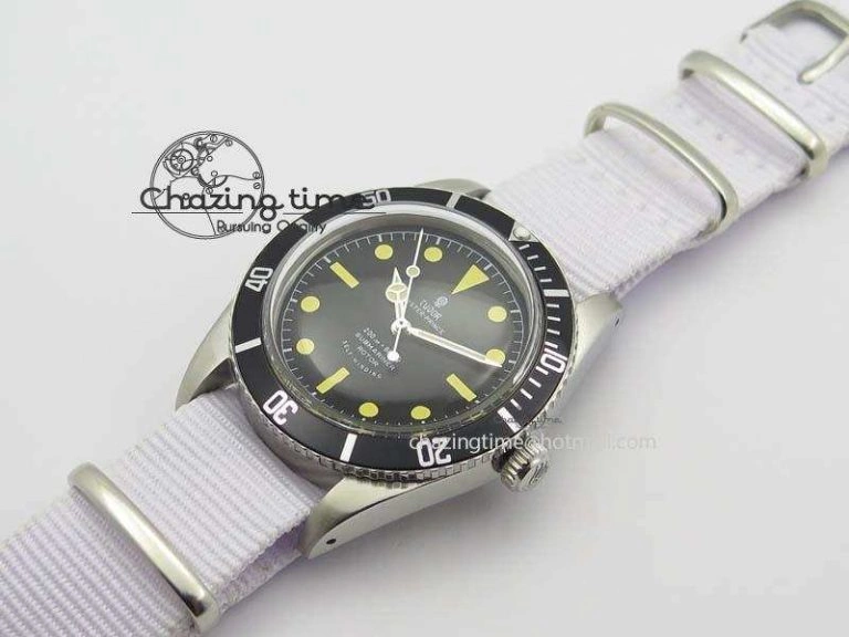 Vintage Oyster Submariner No Date SS Black Dial 200m 660ft On Nylon Strap A2836