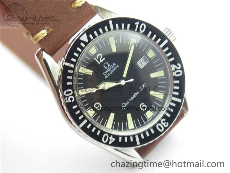 Vintage Seamaster 300 Date SS B12 Black Dial On Brown Leather Strap A2836 (Free Nylon Strap)