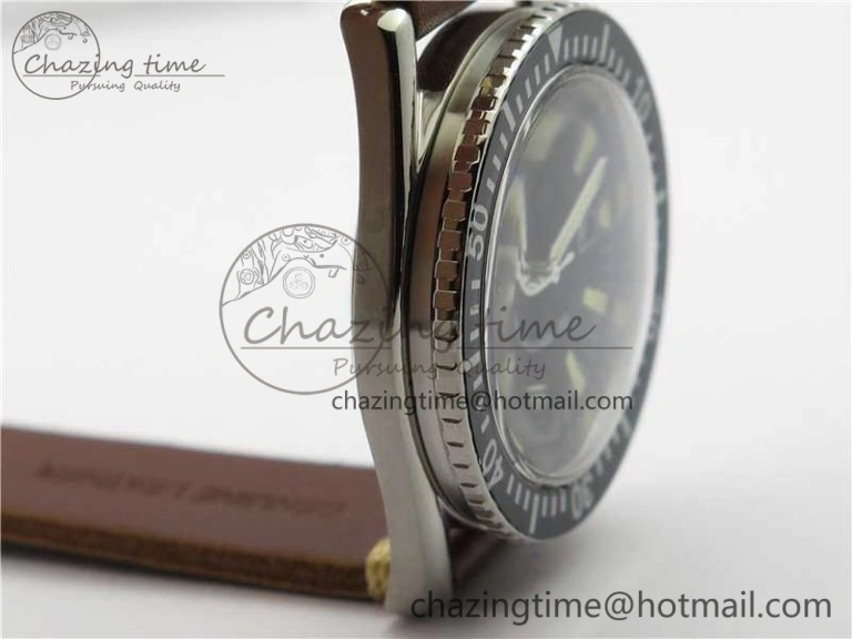 Vintage Seamaster 300 Date SS B12 Black Dial On Brown Leather Strap A2836 (Free Nylon Strap)