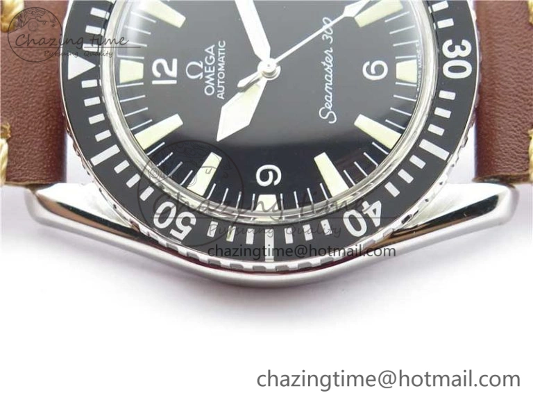Vintage Seamaster 300 Date SS B12 Black Dial On Brown Leather Strap A2836 (Free Nylon Strap)