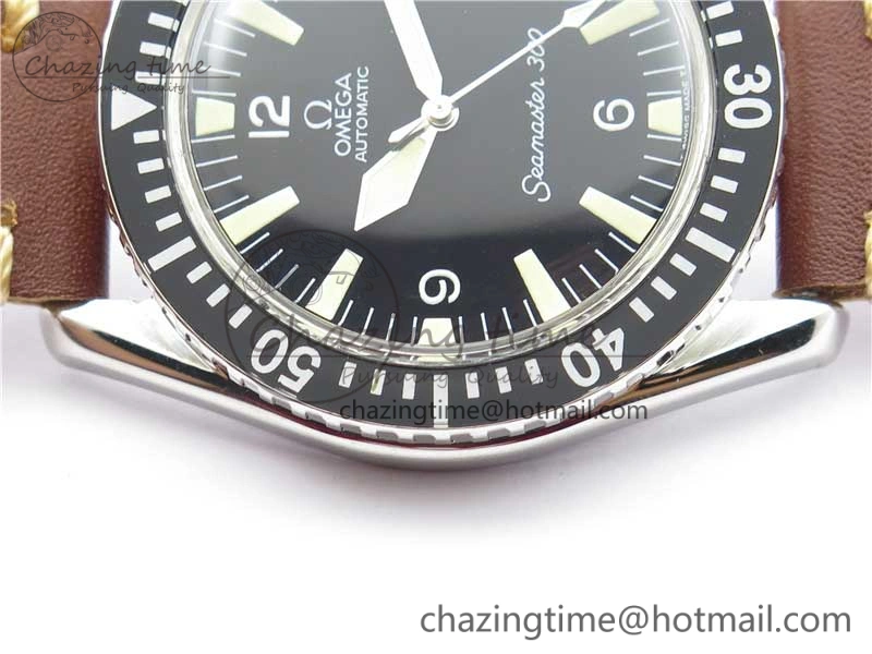 Vintage Seamaster 300 Date SS B12 Black Dial On Brown Leather Strap A2836 (Free Nylon Strap)