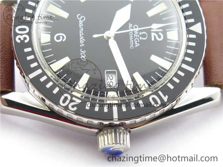 Vintage Seamaster 300 Date SS B12 Black Dial On Brown Leather Strap A2836 (Free Nylon Strap)