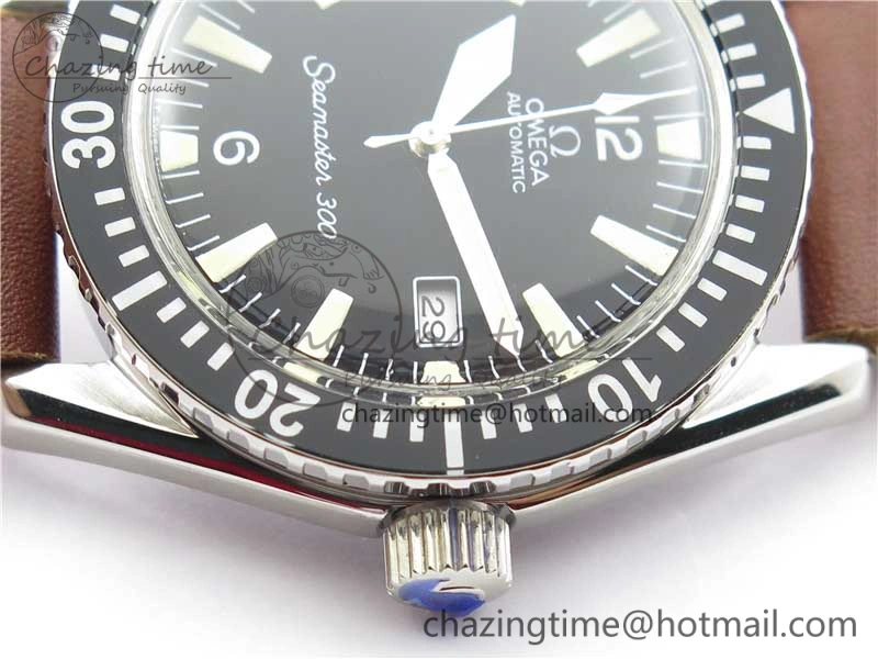 Vintage Seamaster 300 Date SS B12 Black Dial On Brown Leather Strap A2836 (Free Nylon Strap)