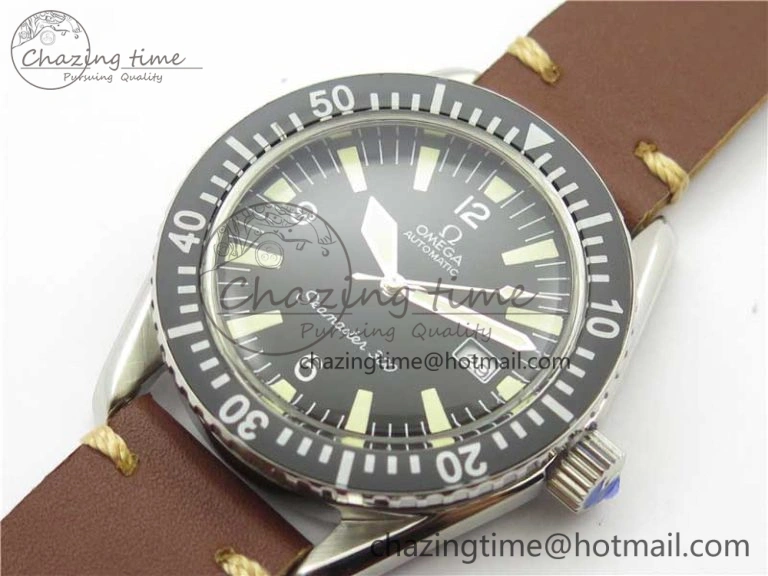 Vintage Seamaster 300 Date SS B12 Black Dial On Brown Leather Strap A2836 (Free Nylon Strap)