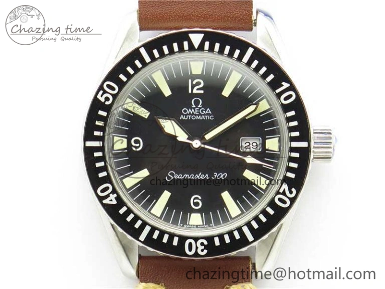 Vintage Seamaster 300 Date SS B12 Black Dial On Brown Leather Strap A2836 (Free Nylon Strap)