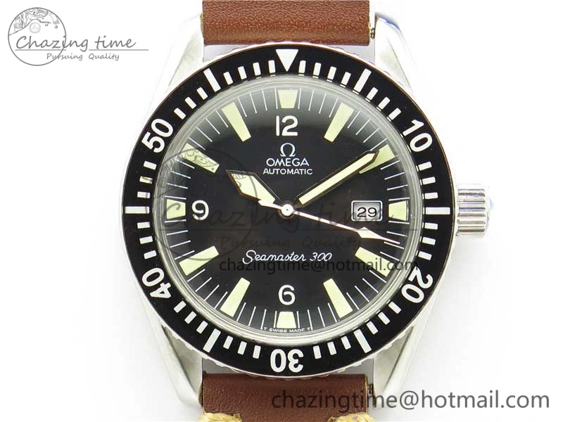 Vintage Seamaster 300 Date SS B12 Black Dial On Brown Leather Strap A2836 (Free Nylon Strap)