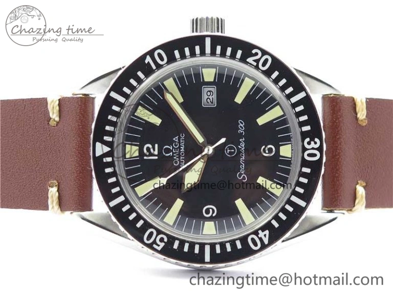Vintage Seamaster 300 Date T SS B12 Black Dial On Brown Leather Strap A2836 (Free Nylon Strap)