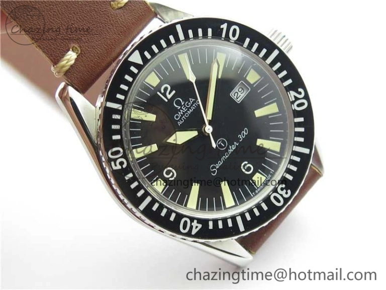 Vintage Seamaster 300 Date T SS B12 Black Dial On Brown Leather Strap A2836 (Free Nylon Strap)